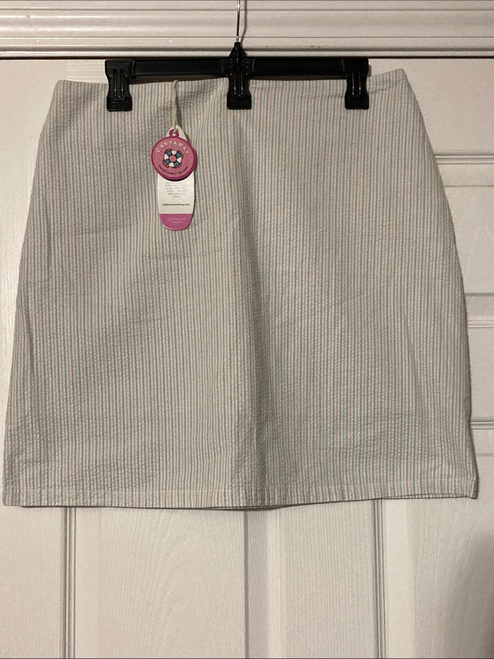 NWT Casual Seersucker Mini Skirt - White with Mint & Peach  Stripes - size 10